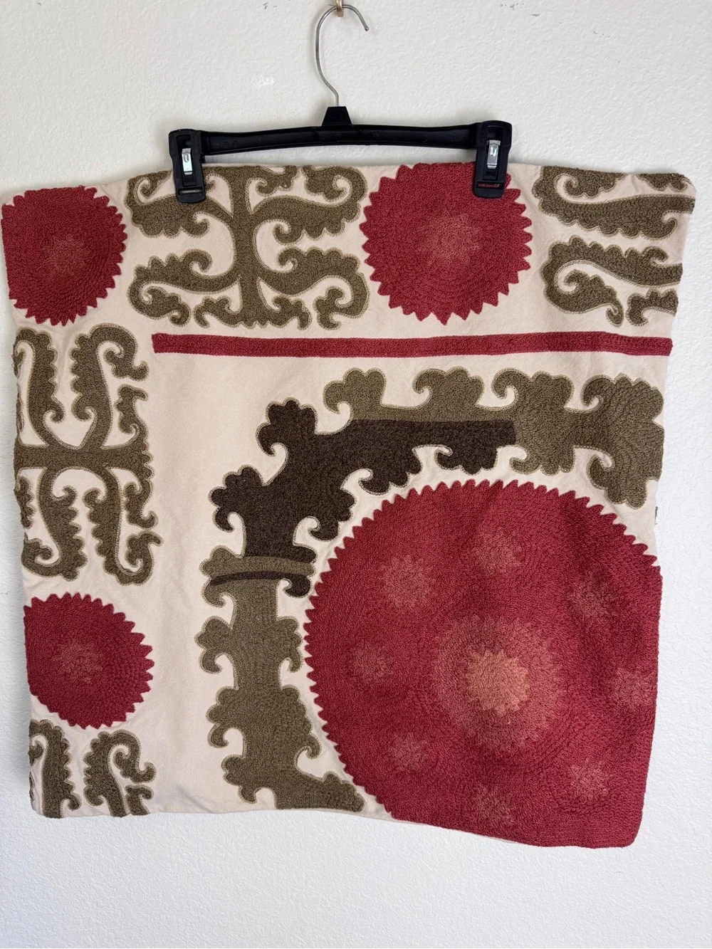 Pottery Barn Euro Pillow Sham 26x26 Embroidered Floral Red/Beige/Green
